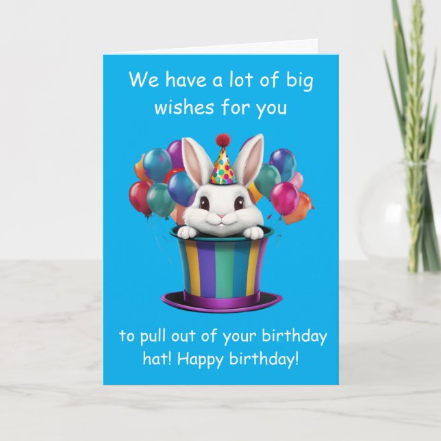 Whimsical Rabbit Magic Hat Birthday Graphic Card (Front)