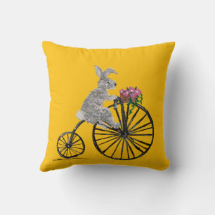 Whimsical Rabbit on Bike Cushion