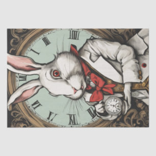 Whimsical Rabbit with Clock Decoupage Tissue Paper