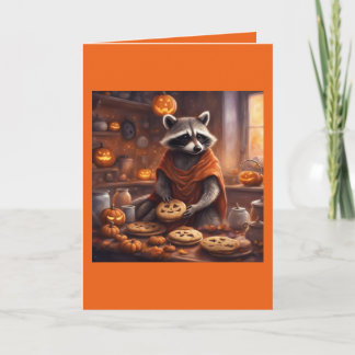 Whimsical Racoon in costume with treats Halloween Card