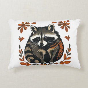 Whimsical Racoon Woodland Animal Folk or Tribal A Decorative Cushion