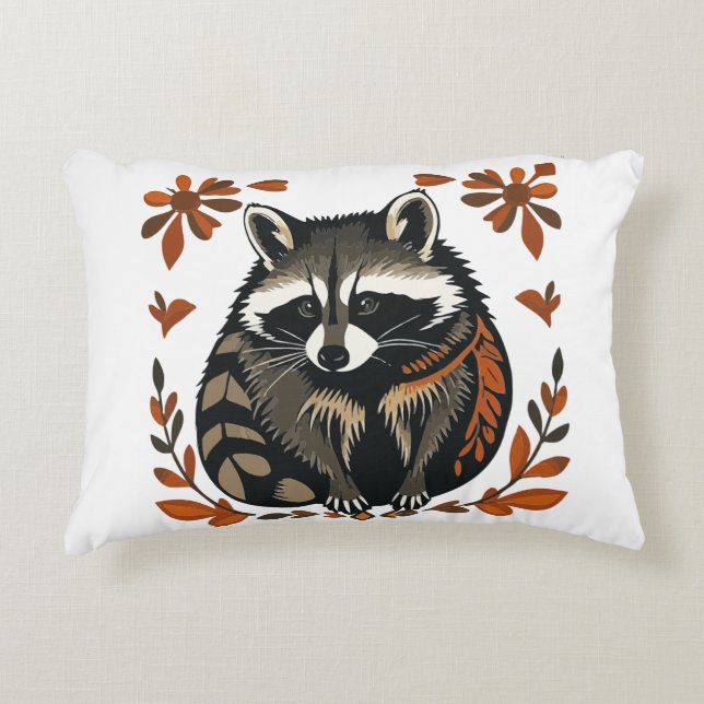 Whimsical Racoon Woodland Animal Folk or Tribal A Decorative Cushion (Front)