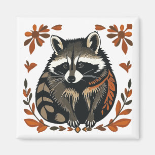Whimsical Racoon Woodland Animal Folk or Tribal A Magnet