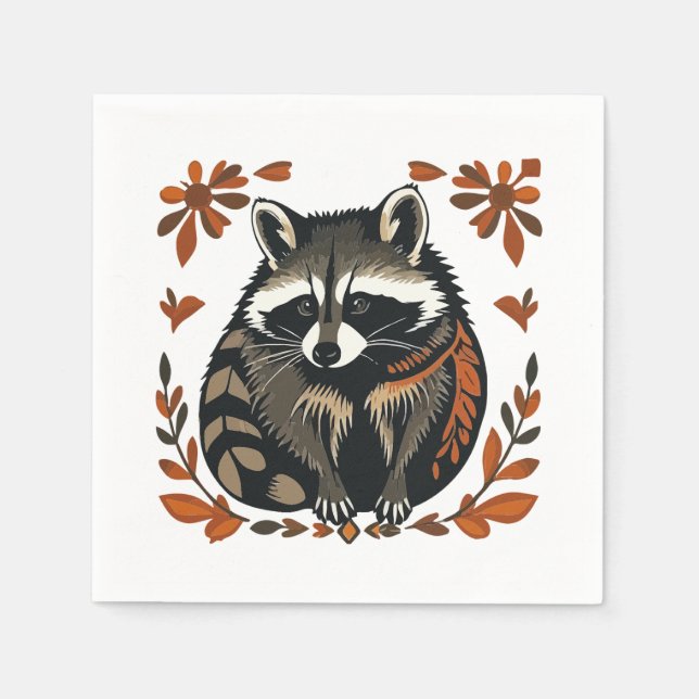 Whimsical Racoon Woodland Animal Folk or Tribal A Napkin (Front)