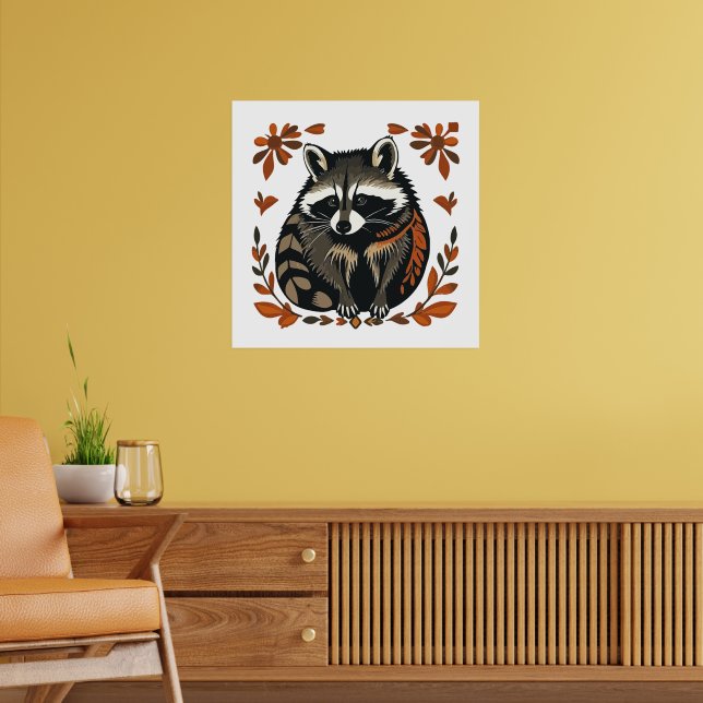 Whimsical Racoon Woodland Animal Folk or Tribal A Poster (Living Room 2)