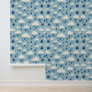 Whimsical Rain Clouds Pattern Modern Weather Wallpaper