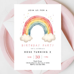 Whimsical Rainbow 3rd Birthday Party Invitation