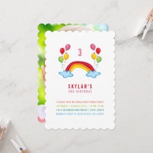 Whimsical Rainbow And Balloons Girl Birthday Party Invitation
