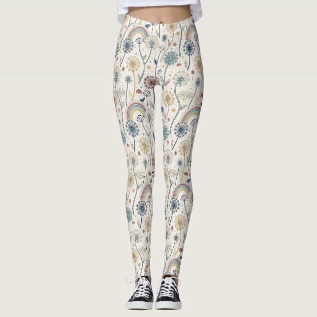Whimsical Rainbow and Botanical Dandelions (2) Leggings (Front)