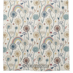 Whimsical Rainbow and Botanical Dandelions (2) Shower Curtain