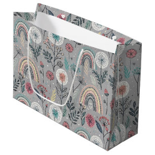 Whimsical Rainbow and Botanical Large Gift Bag