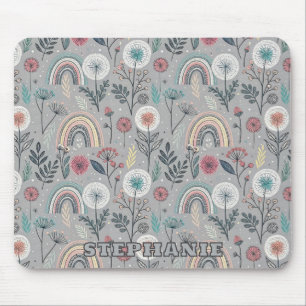 Whimsical Rainbow and Botanical Mouse Pad