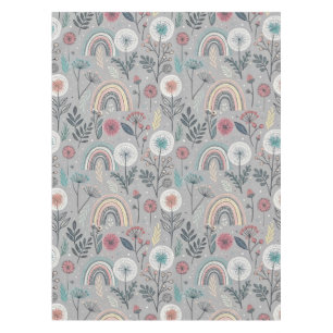 Whimsical Rainbow and Botanical Tablecloth