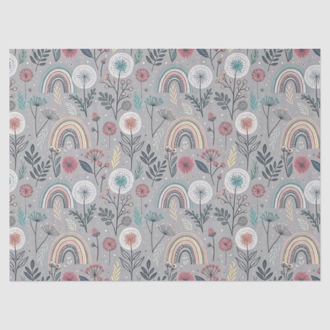 Whimsical Rainbow and Botanical Tissue Paper (Front)