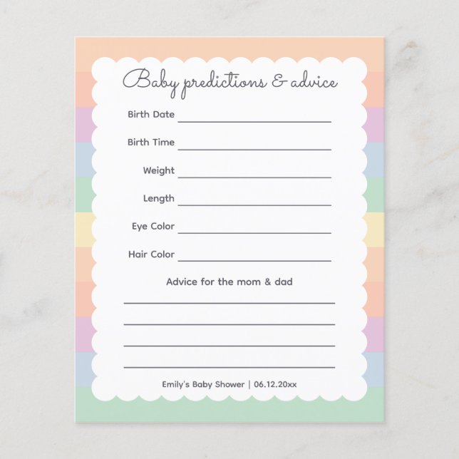 Whimsical Rainbow Baby Shower Baby Guessing Game (Front)