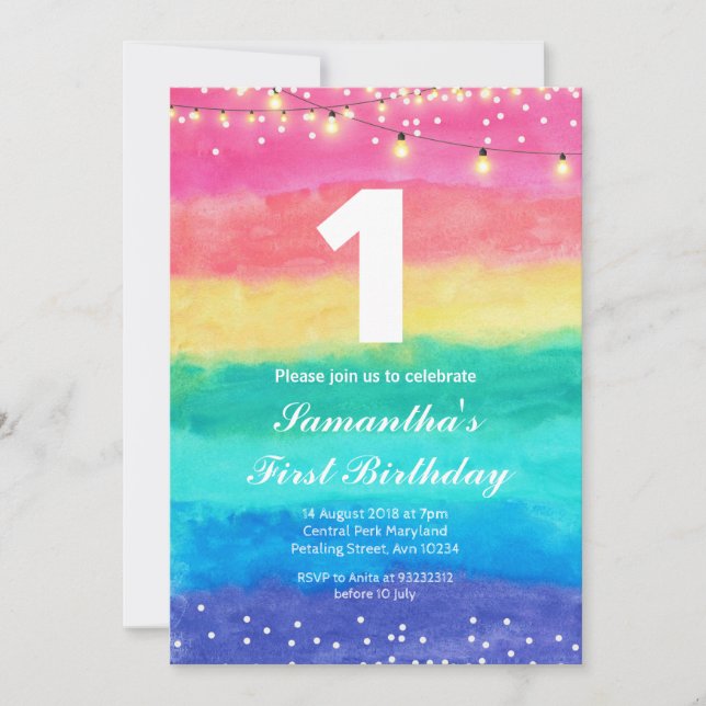 Whimsical Rainbow Birthday Invitation (Front)
