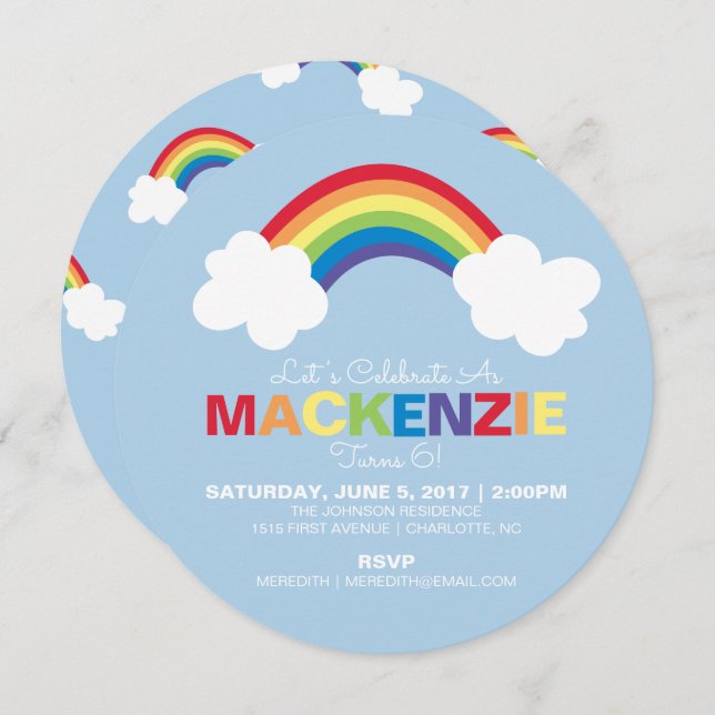 Whimsical Rainbow Birthday Party Invitation (Front/Back)