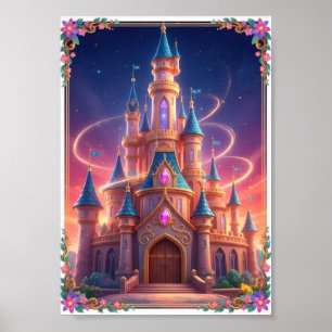 Whimsical Rainbow Castle Magical Fantasy Poster