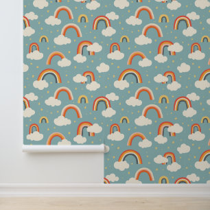 Whimsical Rainbow Clouds Pattern   Modern Nursery  Wallpaper