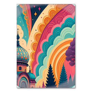 Whimsical Rainbow Dome Table Card – Customisable