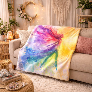 Whimsical Rainbow Fairy - Enchanted Cottagecore Fleece Blanket