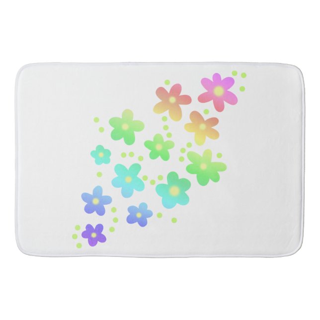 Whimsical Rainbow Flowers Bath Mat (Front)