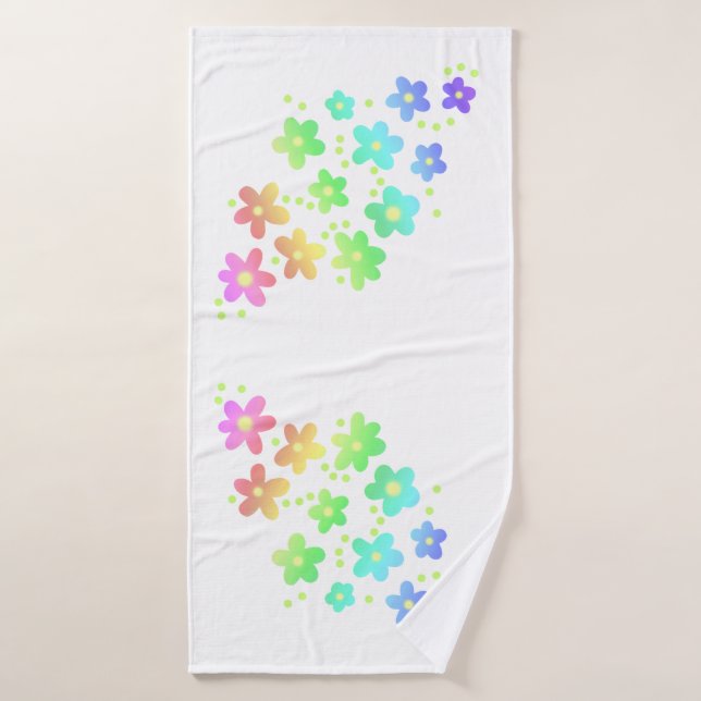 Whimsical Rainbow Flowers Bath Towel Set (Bath Towel)