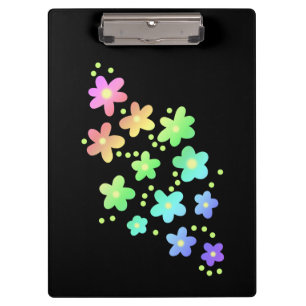 Whimsical Rainbow Flowers Black Clipboard