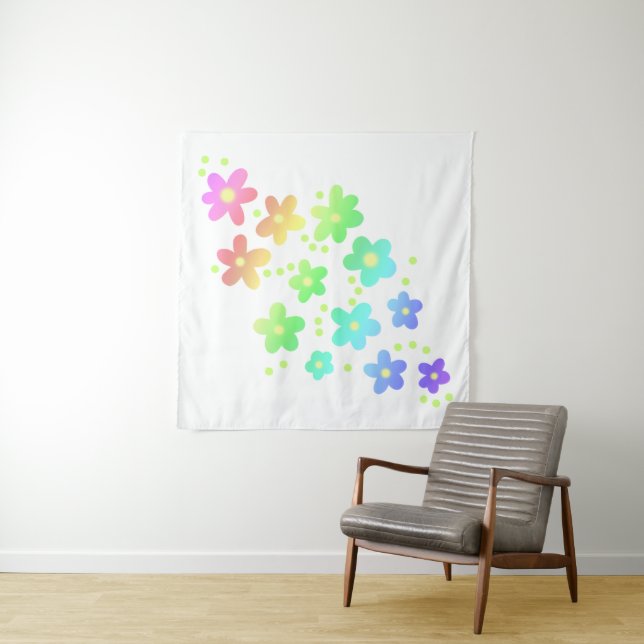 Whimsical Rainbow Flowers Tapestry (In Situ)