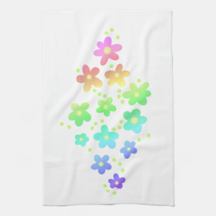 Whimsical Rainbow Flowers Tea Towel