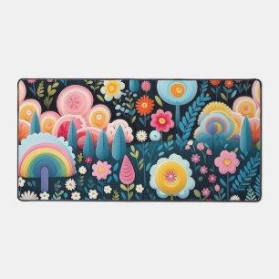 Whimsical Rainbow Garden Floral Fantasy Pattern Desk Mat