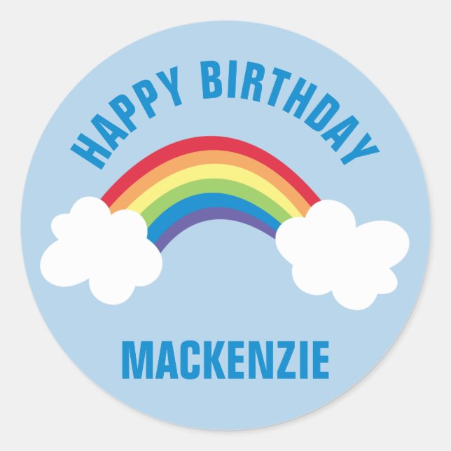 Whimsical Rainbow Happy Birthday Party Sticker (Front)