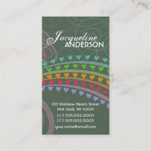 Whimsical Rainbow Hearts Pink Swirls Profile Card