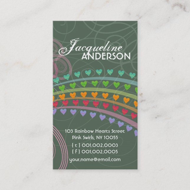 Whimsical Rainbow Hearts Pink Swirls Profile Card (Front)