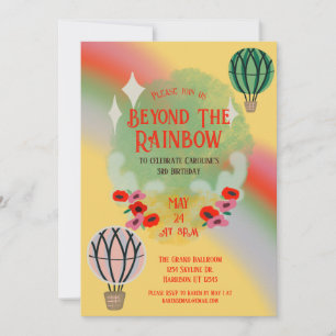 Whimsical Rainbow Hot Air Balloon Kids Birthday Invitation