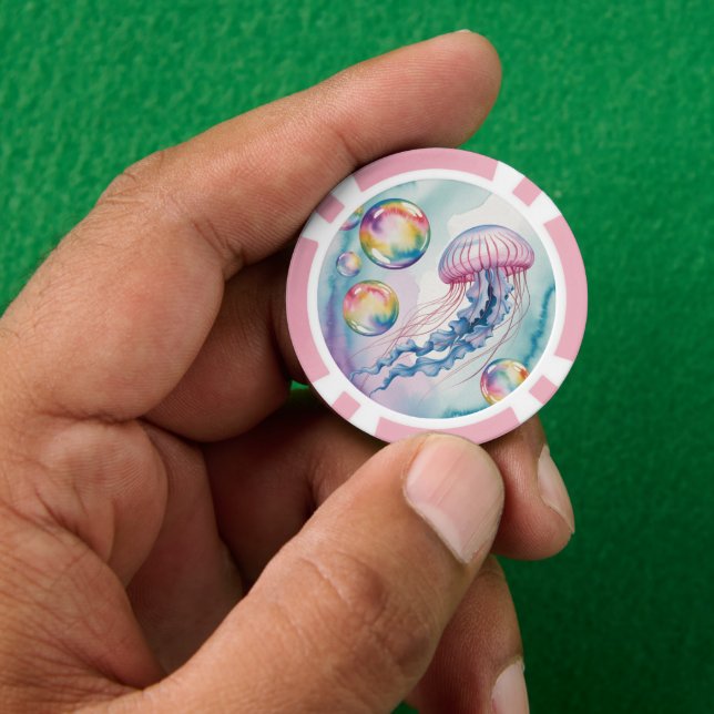 Whimsical Rainbow Jellyfish Watercolor Design Poker Chips (Hand)