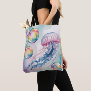 Whimsical Rainbow Jellyfish Watercolor Design Tote Bag