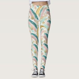 Whimsical Rainbow Pastel Abstract with Gold Stars Leggings