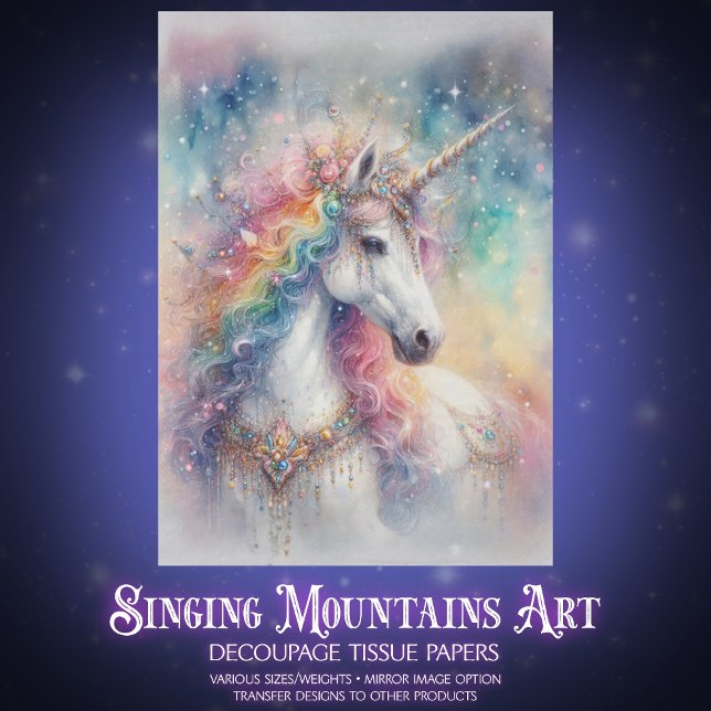 Whimsical Rainbow Sparkle Unicorn Decoupage  Tissue Paper (Creator Uploaded)