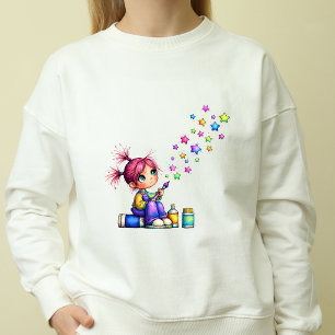 Whimsical Rainbow Star Painter Girl T-Shirt