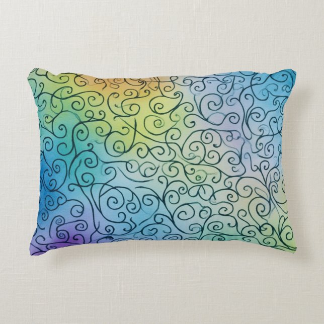 Whimsical Rainbow Swirl Pattern Abstract Colourful Decorative Cushion (Front)