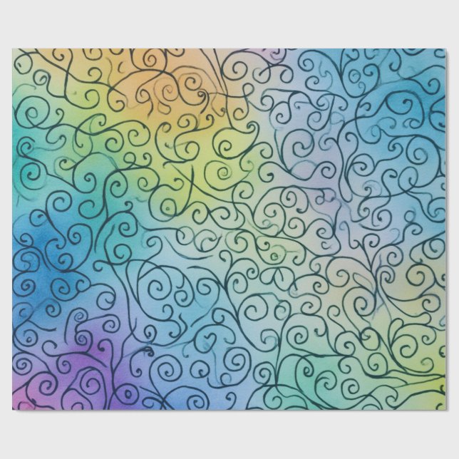 Whimsical Rainbow Swirl Pattern Abstract Colourful Wrapping Paper (Flat)