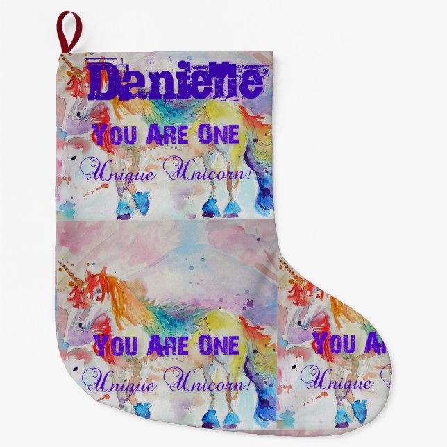Whimsical Rainbow Unicorn Art Christmas Stocking (Front)