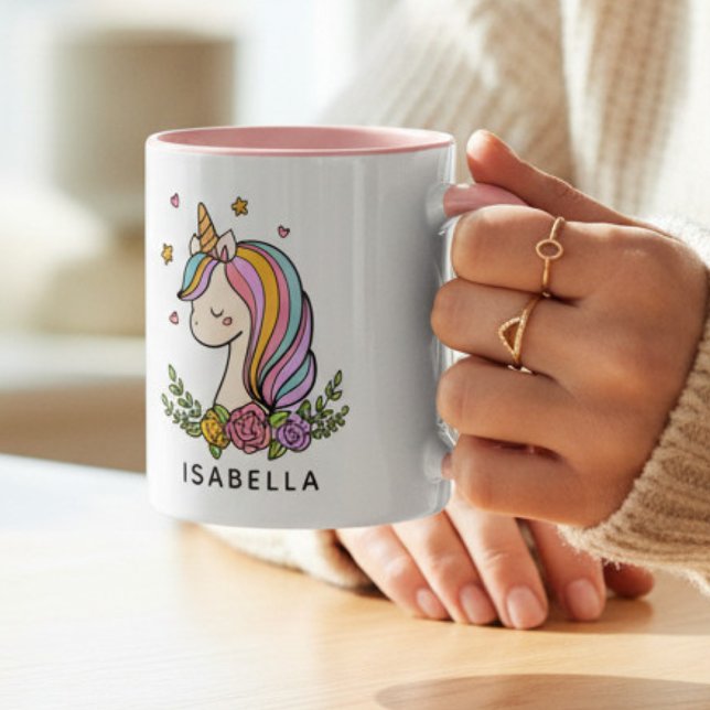 Whimsical Rainbow Unicorn Personalised Name Coffee Mug (Creator Uploaded)