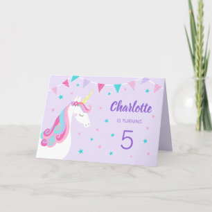 Whimsical Rainbow Unicorn Purple 5th Birthday Invitation