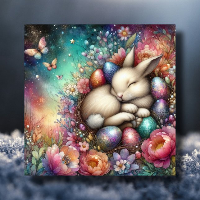 Whimsical Rainbow Watercolor Bunny Easter Holiday Card (Creator Uploaded)