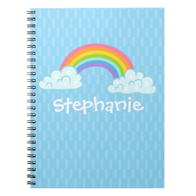 Whimsical Rainbow with Custom Name Spiral Notebook (Front)