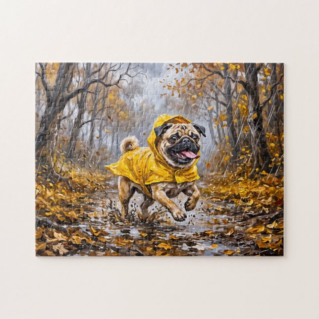 Whimsical Rainy November Forest Mops Illustration Jigsaw Puzzle (Horizontal)