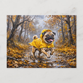 Whimsical Rainy November Forest Mops Illustration Postcard