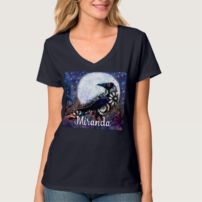 Whimsical Raven Moon Floral Abstract Personalised T-Shirt (Front)